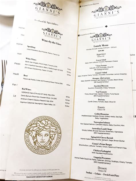 versace mansion menu prices.